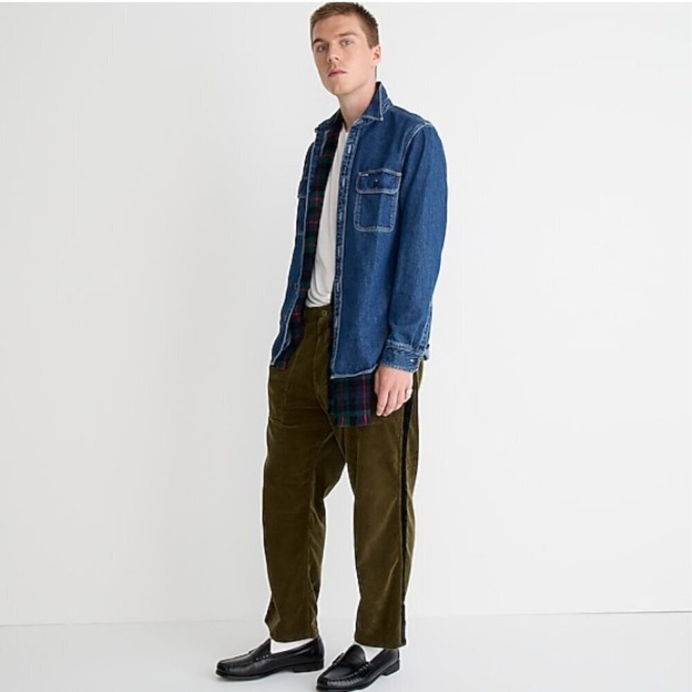 NWT Beams Plus x J. Crew Utility Pant in Overdyed Corduroy Olive Black Sz XL